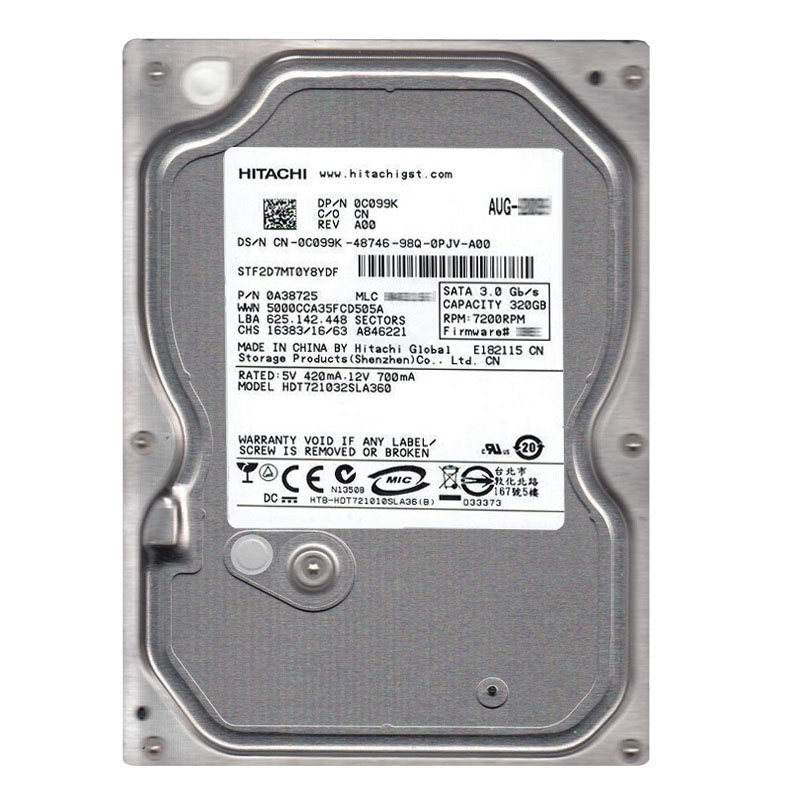 0A38725.jpg Hitachi 0A38725 - 320GB 7.2K SATA 3.0Gbps 3.5Inch 16MB Cache Hard Drive - Image 1