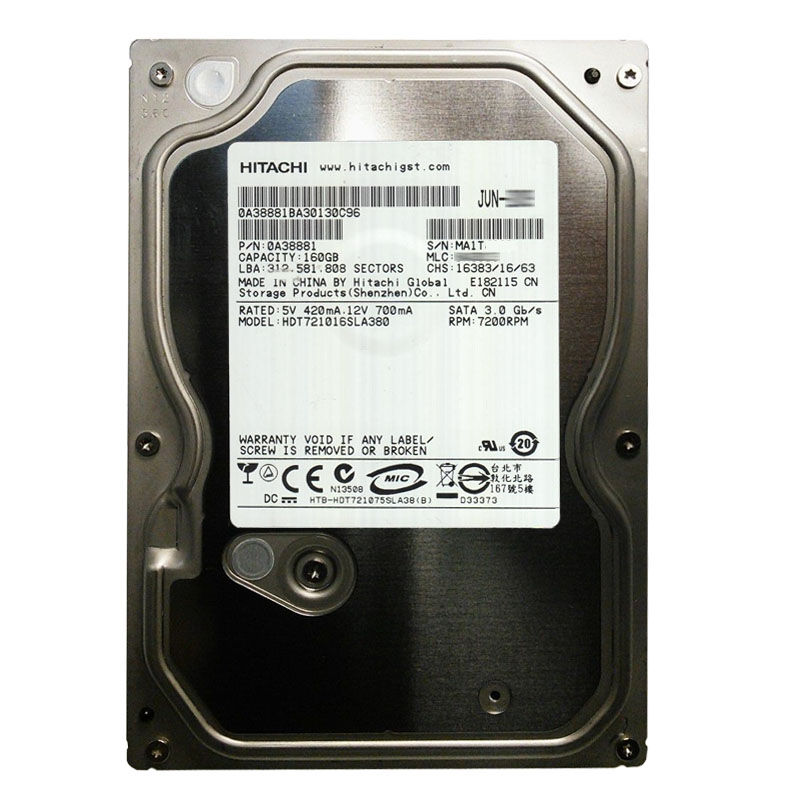0A38881.jpg Hitachi 0A38881 - 160GB 7.2K SATA 3.0Gbps 3.5Inch 8MB Cache Hard Drive - Image 1