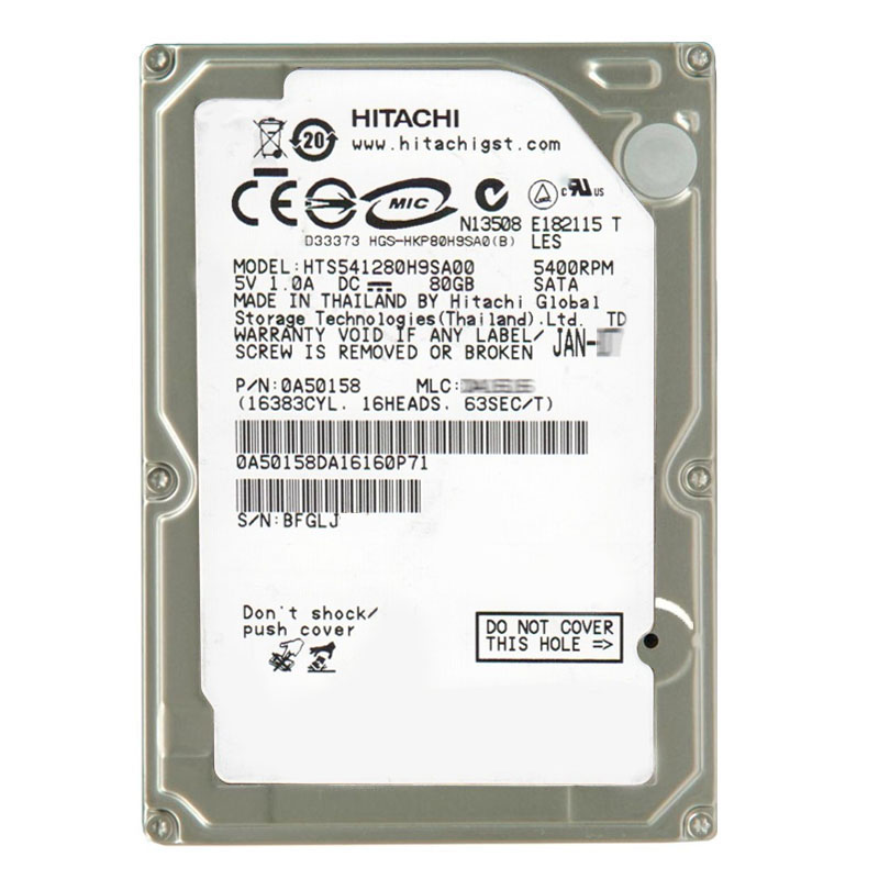 Hitachi 0A50158 - 80GB 5.4K SATA 1.5Gbps 2.5Inch 8MB Cache Hard Drive