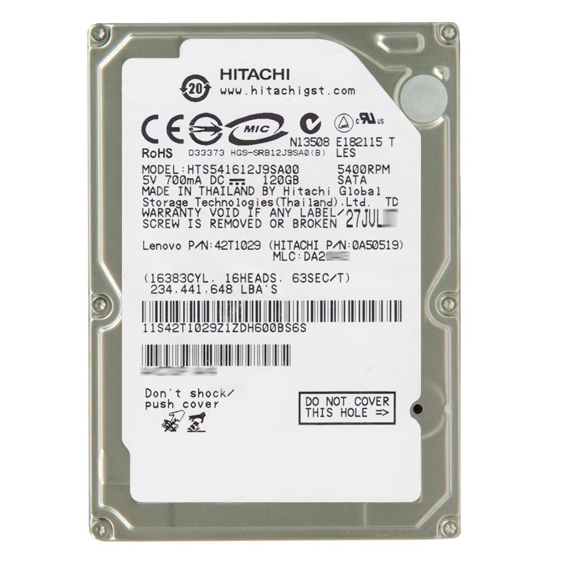 0A50519.jpg Hitachi 0A50519 - 120GB 5.4K SATA 1.5Gbps 2.5Inch 8MB Cache Hard Drive - Image 1