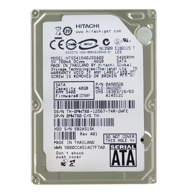 Hitachi 0A50526 - 40GB 5.4K SATA 1.5Gbps 2.5Inch 8MB Cache Hard Drive