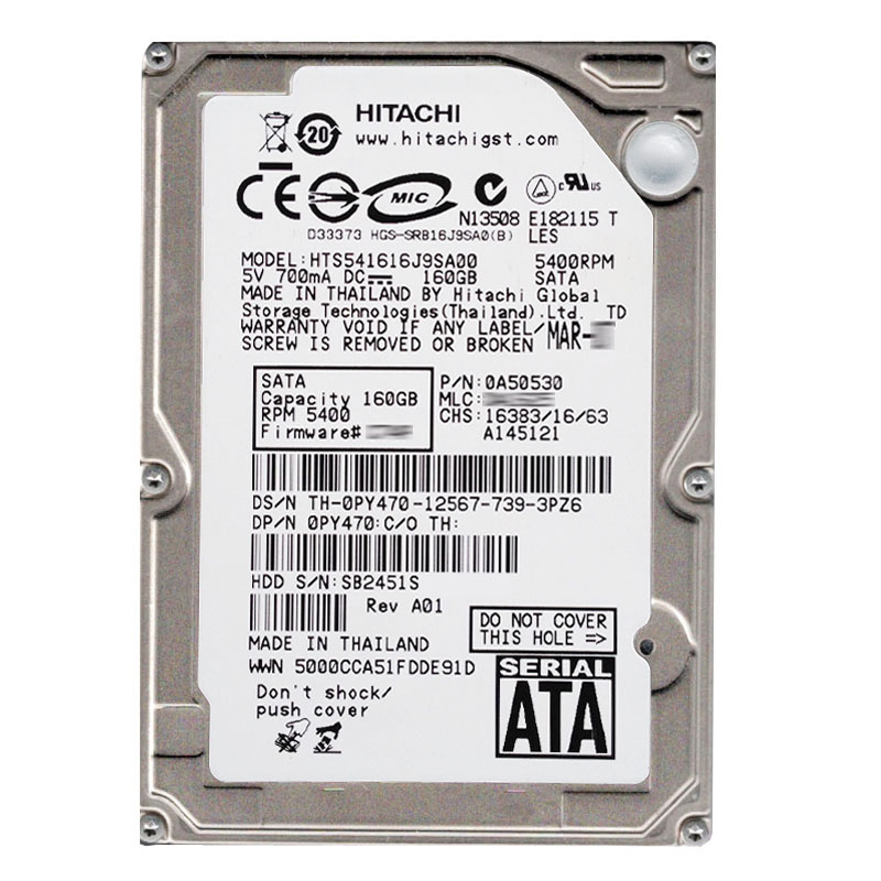 Hitachi 0A50530 - 160GB 5.4K SATA 1.5Gbps 2.5Inch 8MB Cache Hard Drive