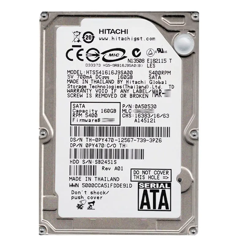 0A50530.jpg Hitachi 0A50530 - 160GB 5.4K SATA 1.5Gbps 2.5Inch 8MB Cache Hard Drive - Image 1