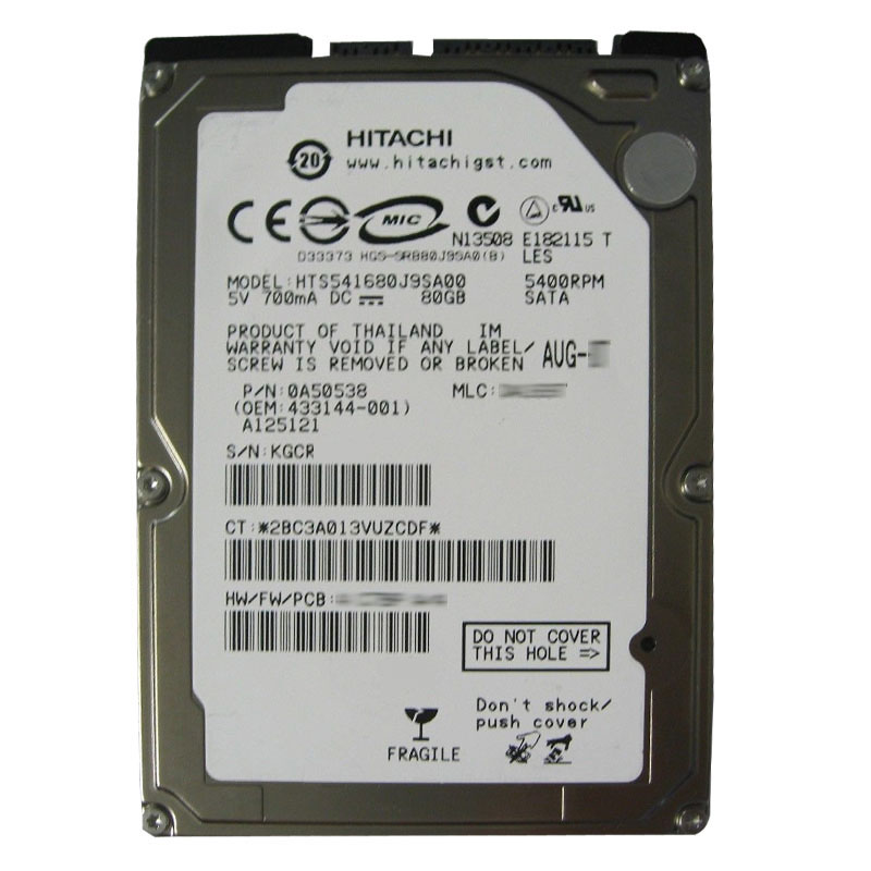 0A50538.jpg Hitachi 0A50538 - 80GB 5.4K SATA 1.5Gbps 2.5Inch 8MB Cache Hard Drive - Image 1