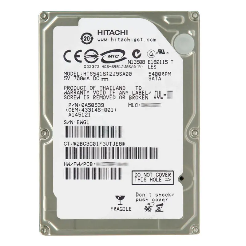 0A50539.jpg Hitachi 0A50539 - 120GB 5.4K SATA 1.5Gbps 2.5Inch 8MB Cache Hard Drive - Image 1