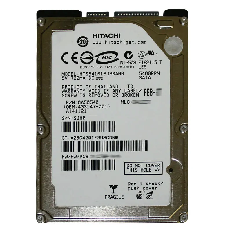 0A50540.jpg Hitachi 0A50540 - 160GB 5.4K SATA 1.5Gbps 2.5Inch 8MB Cache Hard Drive - Image 1