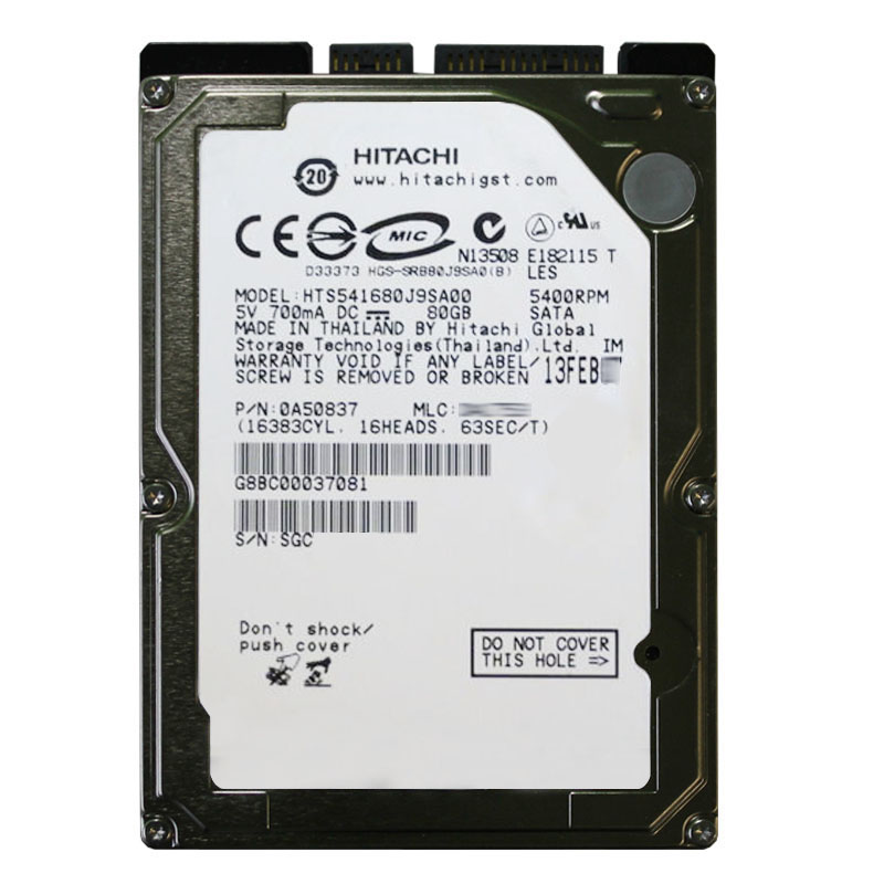Hitachi 0A50837 - 80GB 5.4K SATA 1.5Gbps 2.5Inch 8MB Cache Hard Drive