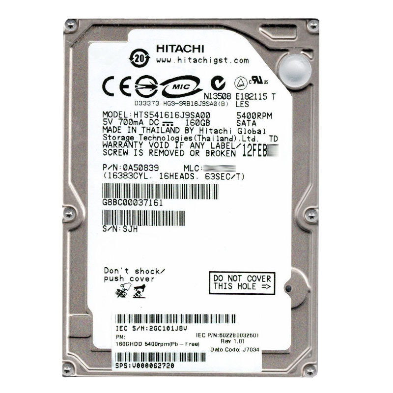 Hitachi 0A50839 - 160GB 5.4K SATA 1.5Gbps 2.5Inch 8MB Cache Hard Drive