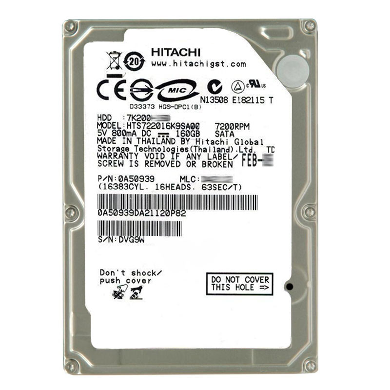 Hitachi 0A50939 - 160GB 7.2K SATA 1.5Gbps 2.5Inch 16MB Cache Hard Drive