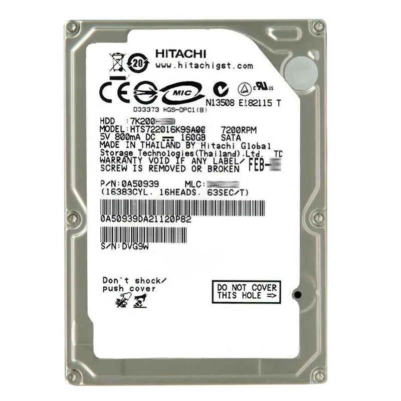 0A50939.jpg Hitachi 0A50939 - 160GB 7.2K SATA 1.5Gbps 2.5Inch 16MB Cache Hard Drive - Image 1
