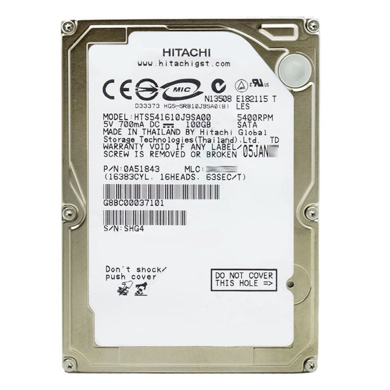 0A51843.jpg Hitachi 0A51843 - 100GB 5.4K SATA 1.5Gbps 2.5Inch Hard Drive - Image 1