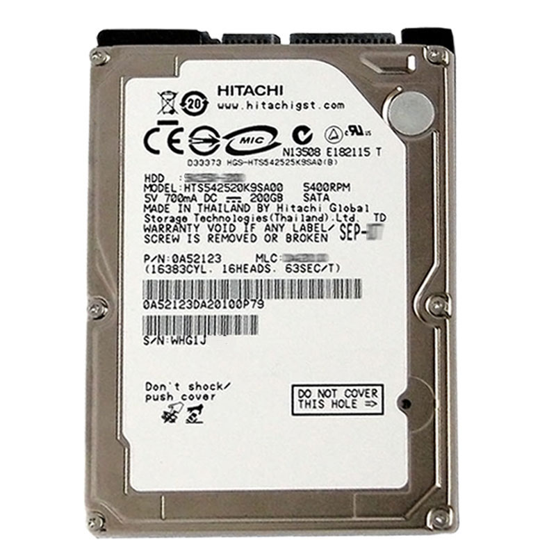 0A52123.jpg Hitachi 0A52123 - 200GB 5.4K SATA 1.5Gbps 2.5Inch 8MB Cache Hard Drive - Image 1