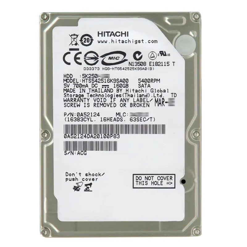 0A52124.jpg Hitachi 0A52124 - 160GB 5.4K SATA 1.5Gbps 2.5Inch 8MB Cache Hard Drive - Image 1