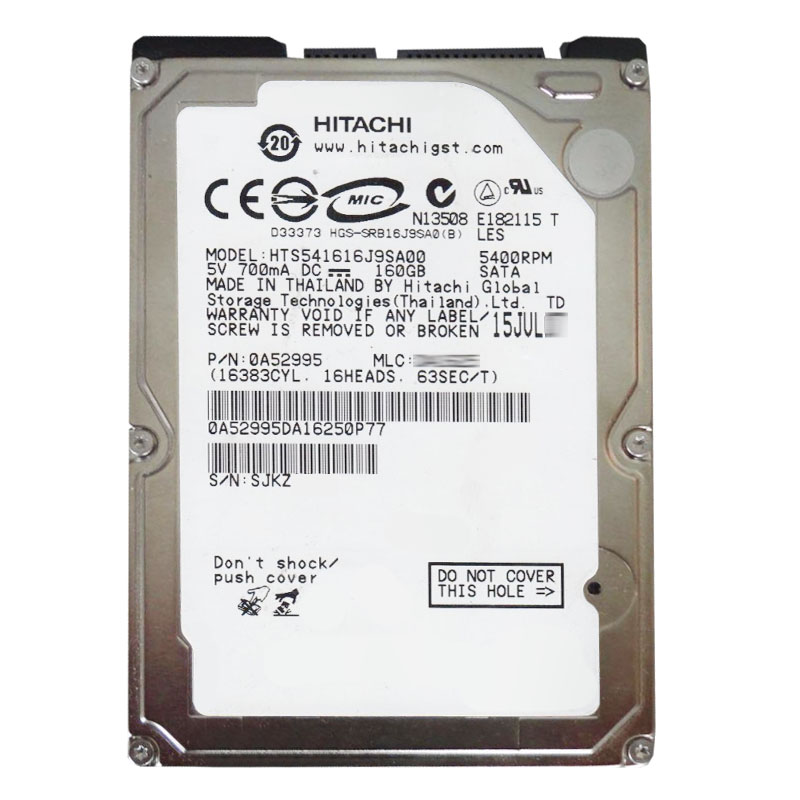 Hitachi 0A52995 - 160GB 5.4K SATA 1.5Gbps 2.5Inch 8MB Cache Hard Drive