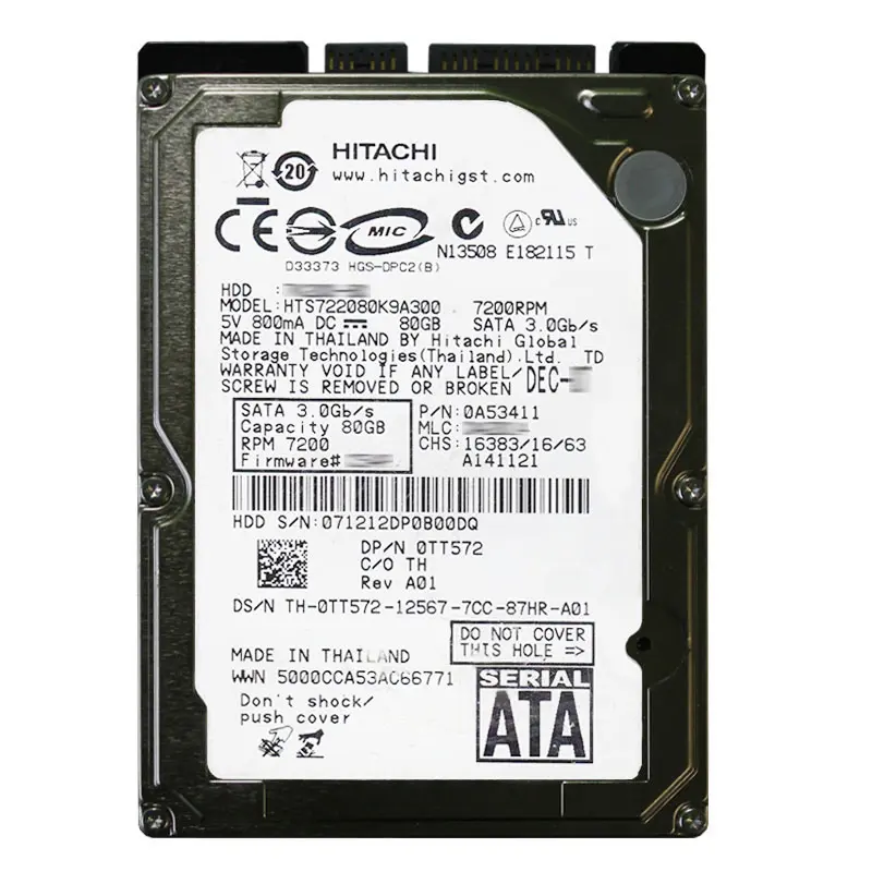 0A53411.jpg Hitachi 0A53411 - 80GB 7.2K SATA 3.0Gbps 2.5Inch 16MB Cache Hard Drive - Image 1