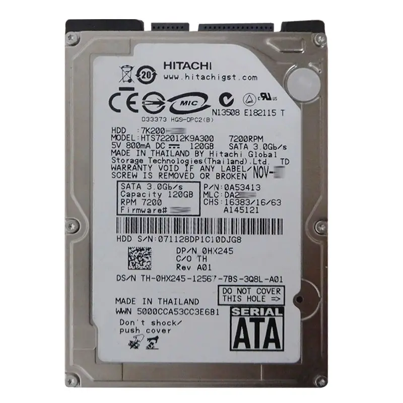 0A53413.jpg Hitachi 0A53413 - 120GB 7.2K SATA 3.0Gbps 2.5Inch 16MB Cache Hard Drive - Image 1