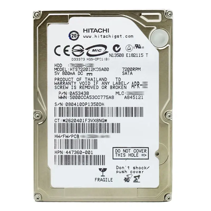 0A53438.jpg Hitachi 0A53438 - 120GB 7.2K SATA 1.5Gbps 2.5Inch 16MB Cache Hard Drive - Image 1