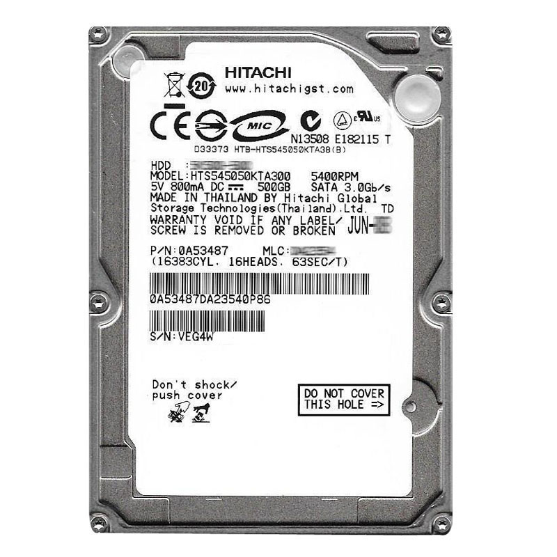 Hitachi 0A53487 - 500GB 5.4K SATA 3.0Gbps 2.5Inch 8MB Cache Hard Drive