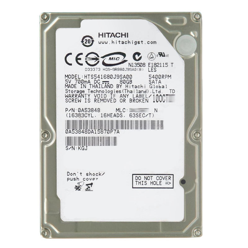 Hitachi 0A53848 - 80GB 5.4K SATA 1.5Gbps 2.5Inch 8MB Cache Hard Drive