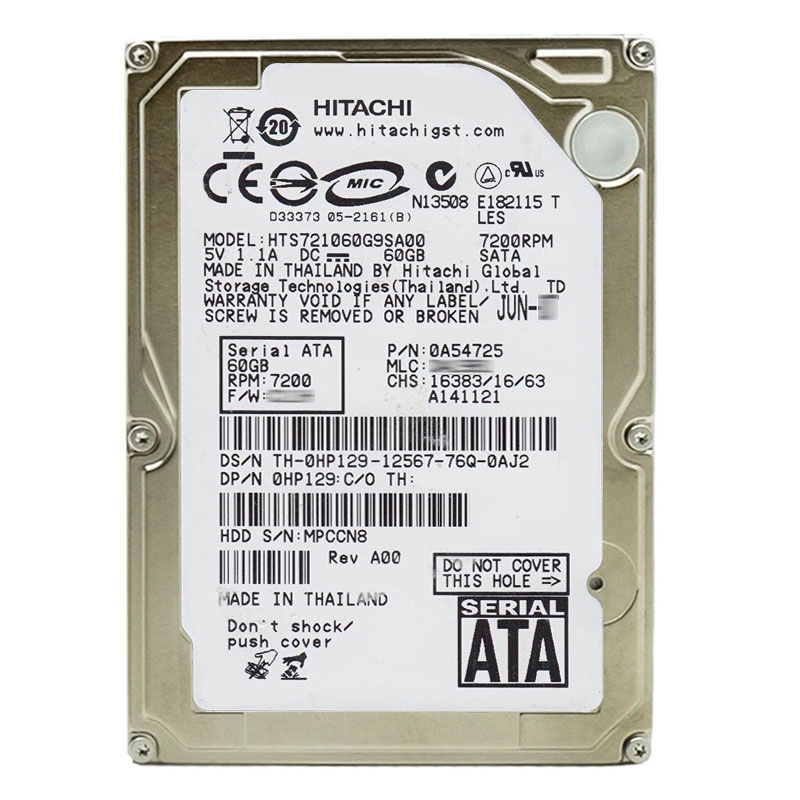 Hitachi 0A54725 - 60GB 7.2K SATA 1.5Gbps 2.5Inch 8MB Cache Hard Drive