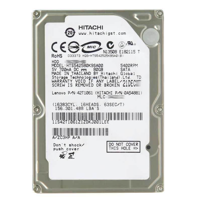 Hitachi 0A54881 - 80GB 5.4K SATA 1.5Gbps 2.5Inch 8MB Cache Hard Drive