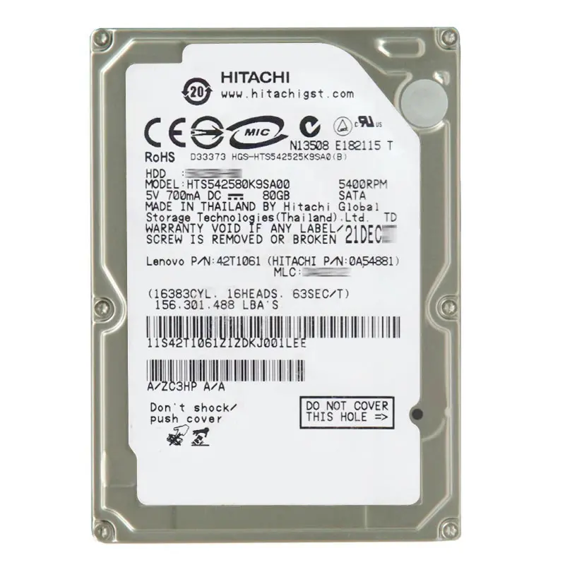 0A54881.jpg Hitachi 0A54881 - 80GB 5.4K SATA 1.5Gbps 2.5Inch 8MB Cache Hard Drive - Image 1