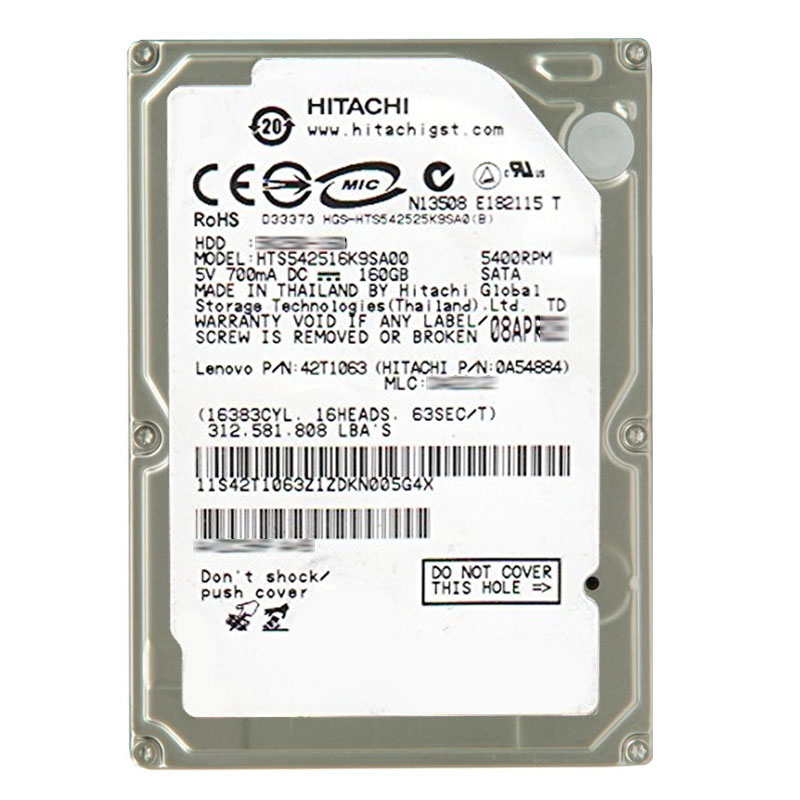 Hitachi 0A54884 - 160GB 5.4K SATA 1.5Gbps 2.5Inch 8MB Cache Hard Drive