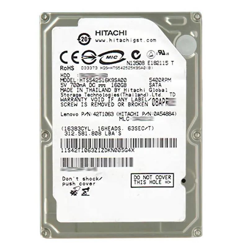 0A54884.jpg Hitachi 0A54884 - 160GB 5.4K SATA 1.5Gbps 2.5Inch 8MB Cache Hard Drive - Image 1