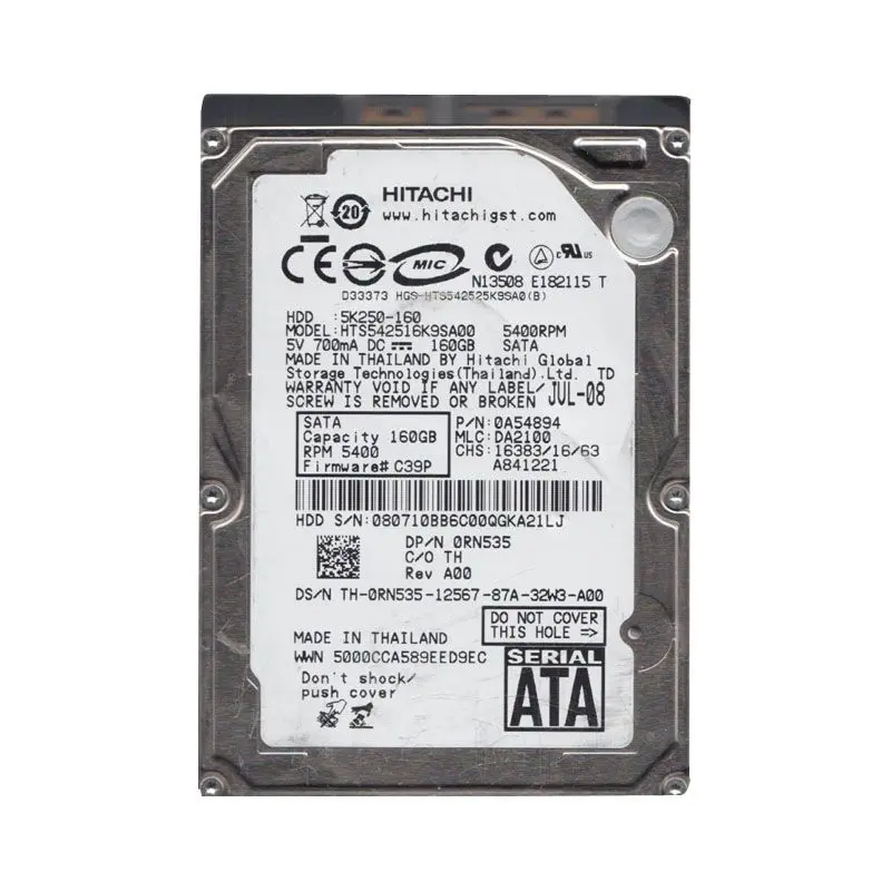 0A54894.jpg Hitachi 0A54894 - 160GB 5.4K SATA 2.5" Cache Hard Drive - Image 1