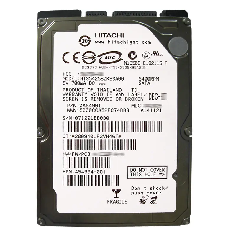 0A54901.jpg Hitachi 0A54901 - 80GB 5.4K SATA 1.5Gbps 2.5Inch 8MB Cache Hard Drive - Image 1