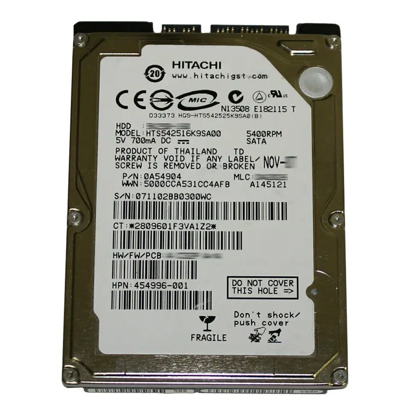 0A54904.jpg Hitachi 0A54904 - 160GB 5.4K SATA 1.5Gbps 2.5Inch 8MB Cache Hard Drive - Image 1