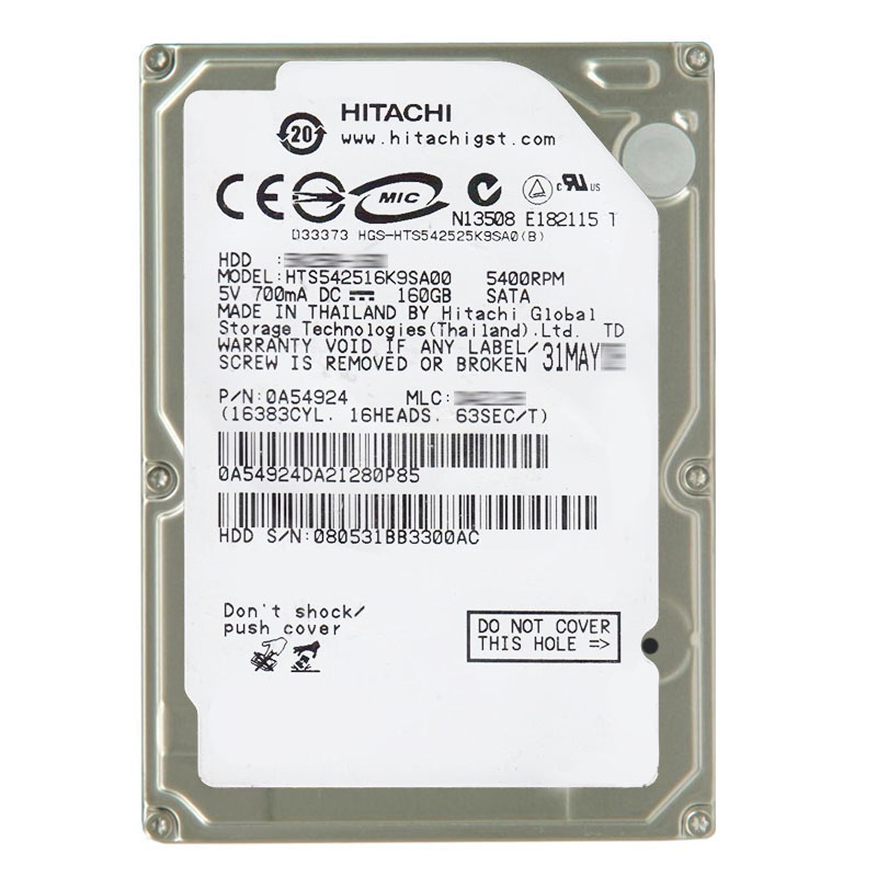 Hitachi 0A54924 - 160GB 5.4K SATA 1.5Gbps 2.5Inch 8MB Cache Hard Drive