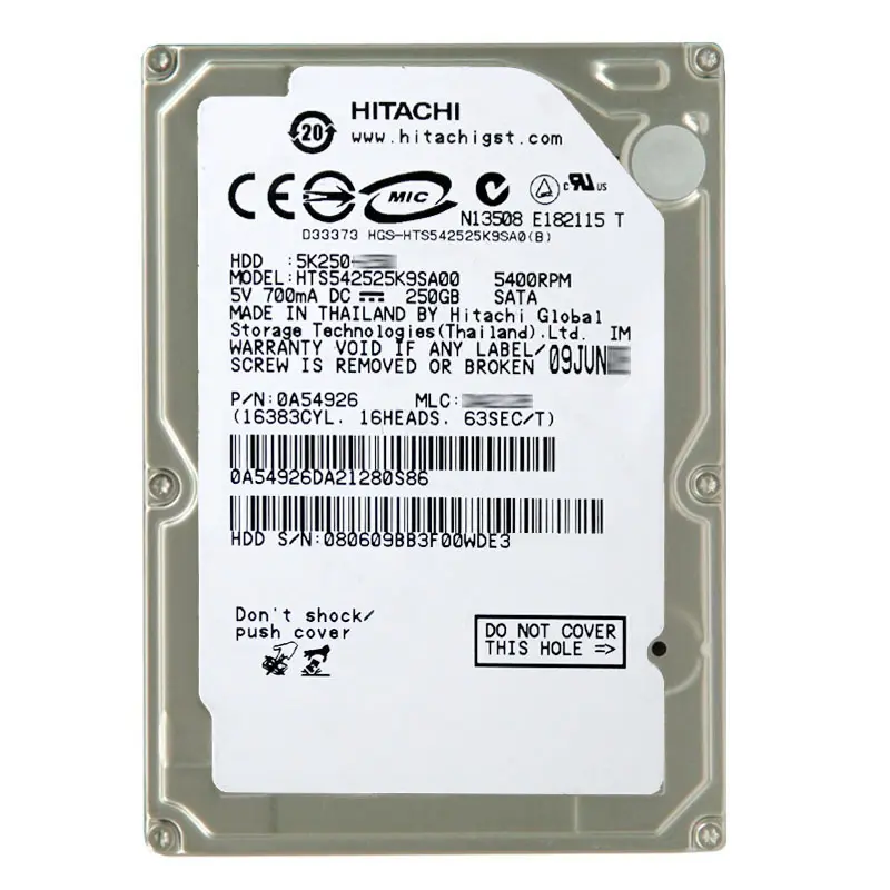 0A54926.jpg Hitachi 0A54926 - 250GB 5.4K SATA 1.5Gbps 2.5Inch 8MB Cache Hard Drive - Image 1