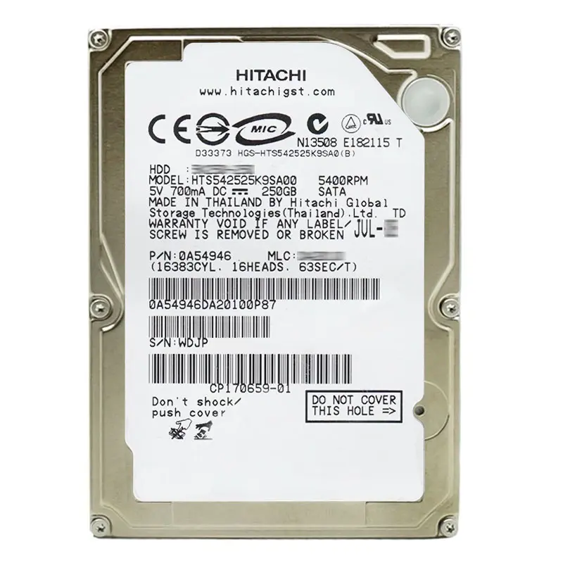 0A54946.jpg Hitachi 0A54946 - 250GB 5.4K SATA 1.5Gbps 2.5Inch 8MB Cache Hard Drive - Image 1