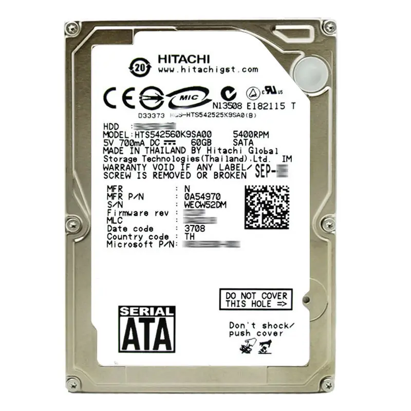 0A54970.jpg Hitachi 0A54970 - 60GB 5.4K SATA 1.5Gbps 2.5Inch Hard Drive - Image 1