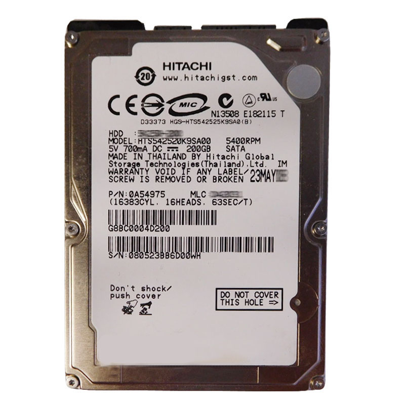 0A54975.jpg Hitachi 0A54975 - 200GB 5.4K SATA 1.5Gbps 2.5Inch 8MB Cache Hard Drive - Image 1