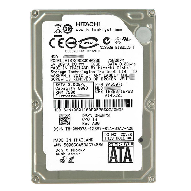 Hitachi 0A55971 - 80GB 7.2K SATA 3.0Gbps 2.5Inch 16MB Cache Hard Drive