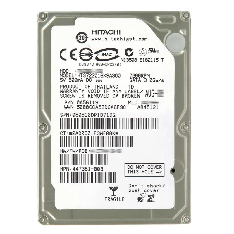 0A56119.jpg Hitachi 0A56119 - 160GB 7.2K SATA 3.0Gbps 2.5Inch 16MB Cache Hard Drive - Image 1