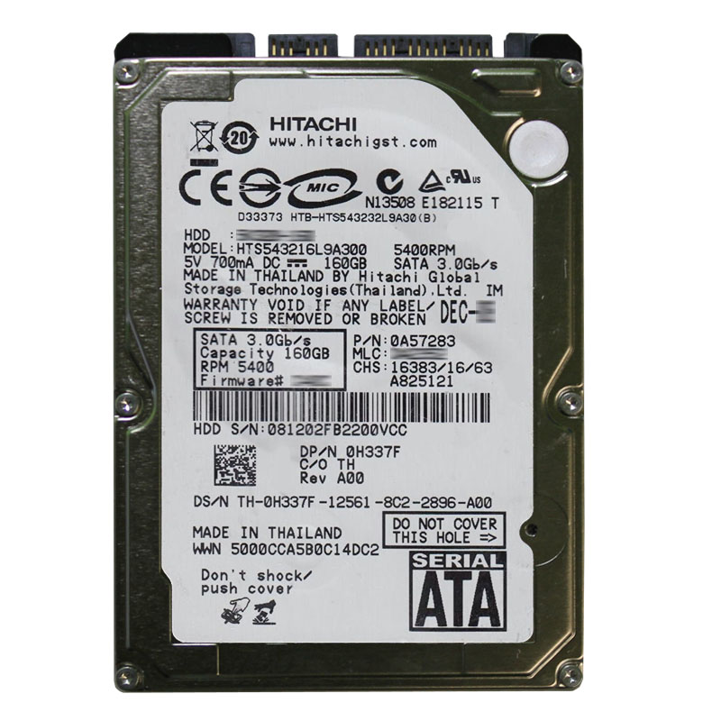 Hitachi 0A57283 - 160GB 5.4K SATA 3.0Gbps 2.5Inch 8MB Cache Hard Drive