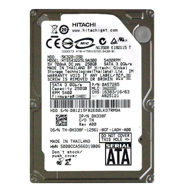 Hitachi 0A57285 - 250GB 5.4K SATA 3.0Gbps 2.5Inch 8MB Cache Hard Drive