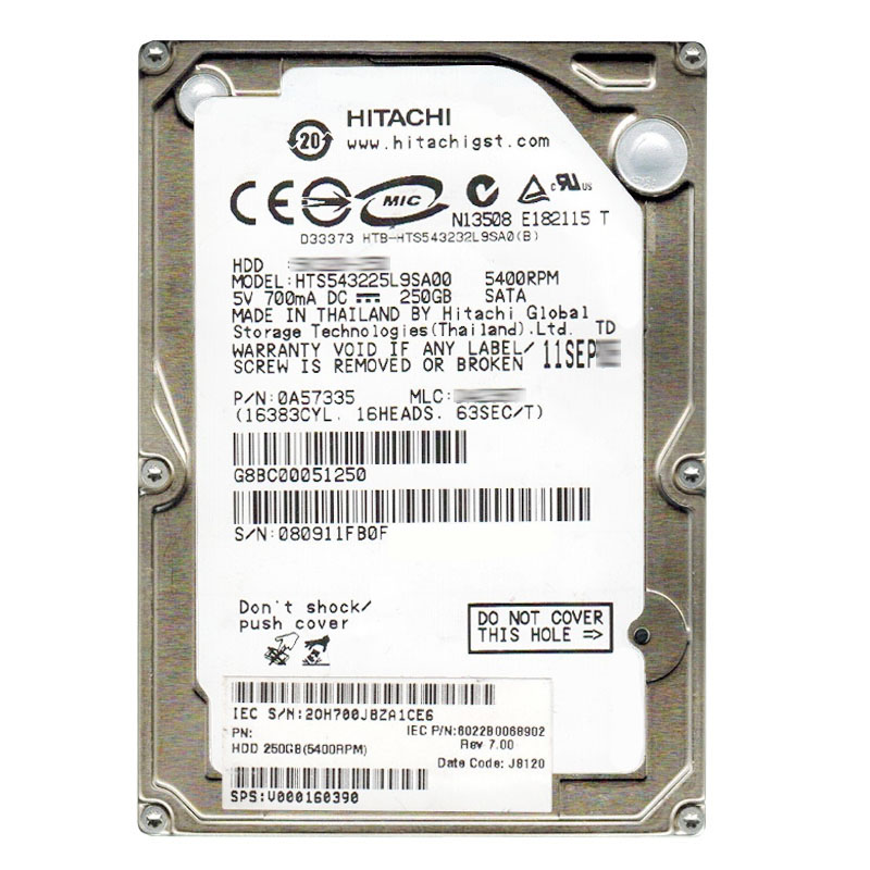 Hitachi 0A57335 - 250GB 5.4K SATA 1.5Gbps 2.5Inch 8MB Cache Hard Drive