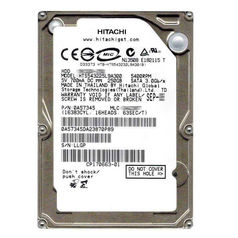 Hitachi 0A57345 - 250GB 5.4K SATA 3.0Gbps 2.5Inch 8MB Cache Hard Drive