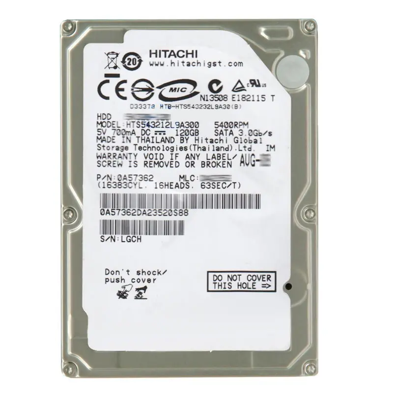 0A57362.jpg Hitachi 0A57362 - 120GB 5.4K SATA 3.0Gbps 2.5Inch 8MB Cache Hard Drive - Image 1