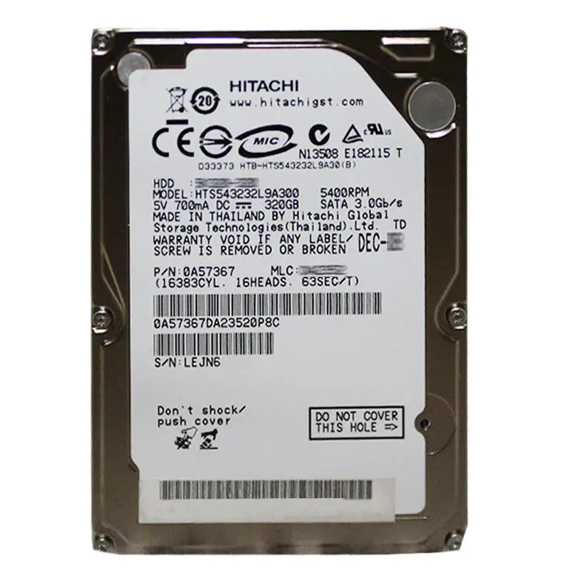 0A57367.jpg Hitachi 0A57367 - 320GB 5.4K SATA 3.0Gbps 2.5Inch 8MB Cache Hard Drive - Image 1