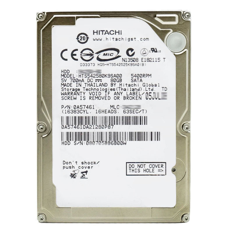 Hitachi 0A57461 - 80GB 5.4K SATA 1.5Gbps 2.5Inch 8MB Cache Hard Drive