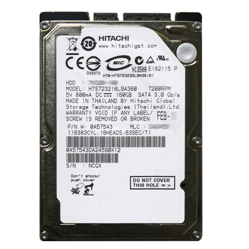 Hitachi 0A57543 - 160GB 7.2K SATA 3.0Gbps 2.5Inch 16MB Cache Hard Drive