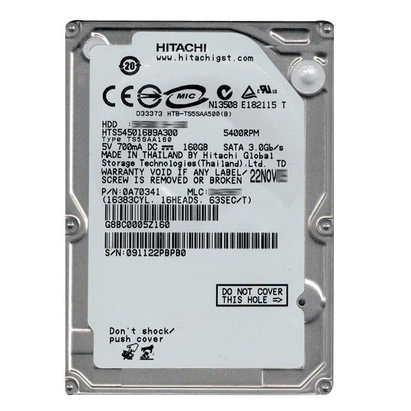 Hitachi 0A70341 - 160GB 5.4K SATA 3.0Gbps 2.5Inch 8MB Cache Hard Drive