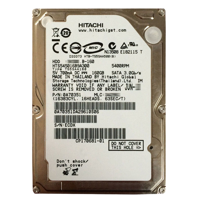 Hitachi 0A70351 - 160GB 5.4K SATA 3.0Gbps 2.5Inch 8MB Cache Hard Drive