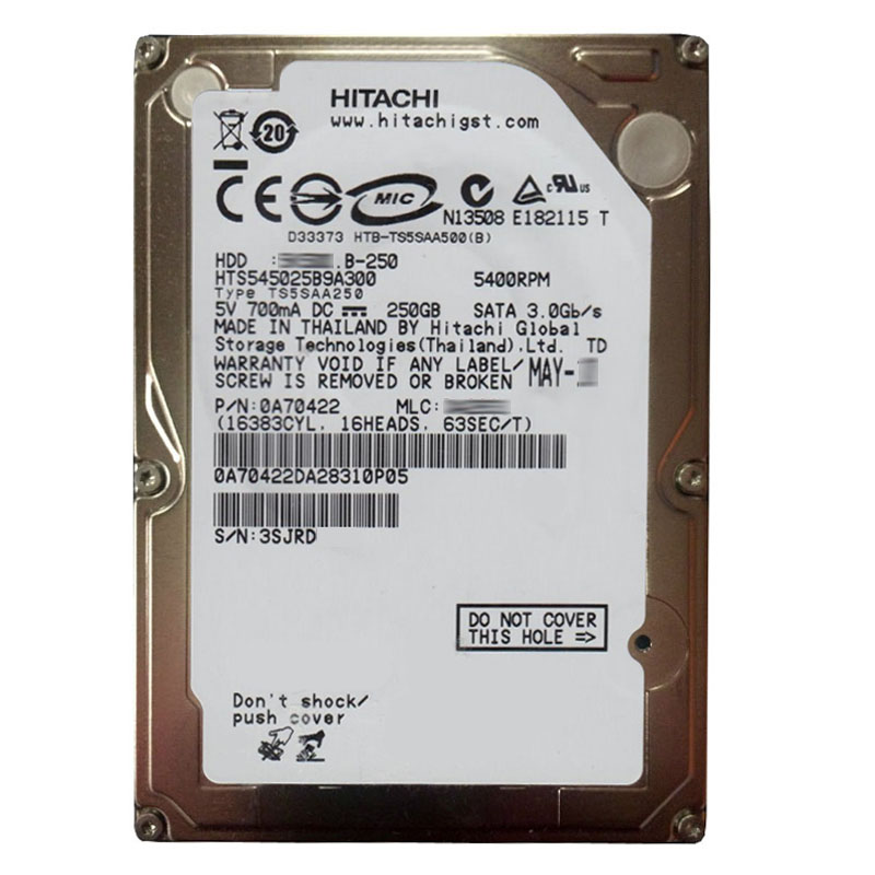 Hitachi 0A70422 - 250GB 5.4K SATA 3.0Gbps 2.5Inch 8MB Cache Hard Drive