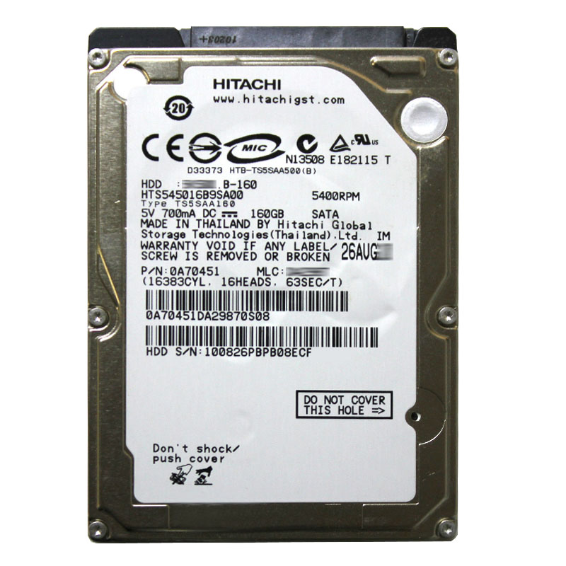 Hitachi 0A70451 - 160GB 5.4K SATA 1.5Gbps 2.5Inch 8MB Cache Hard Drive